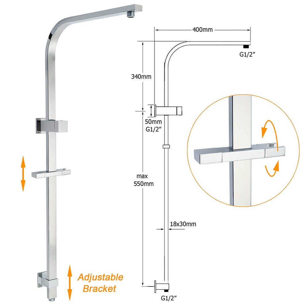 WELS Twin Square Shower Set 16" Rain Shower Head 3 Function Handheld Rail Arm Taps - Furniture > Bathroom > Shower Heads & Screens - Rivercity House & Home Co. (ABN 18 642 972 209) - Affordable Modern Furniture Australia