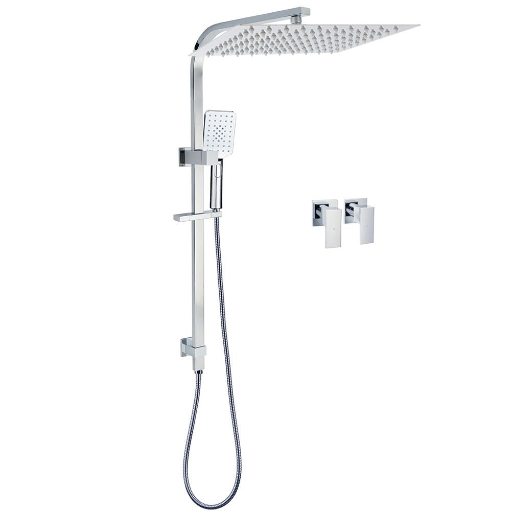 WELS Twin Square Shower Set 16" Rain Shower Head 3 Function Handheld Rail Arm Taps - Furniture > Bathroom > Shower Heads & Screens - Rivercity House & Home Co. (ABN 18 642 972 209) - Affordable Modern Furniture Australia