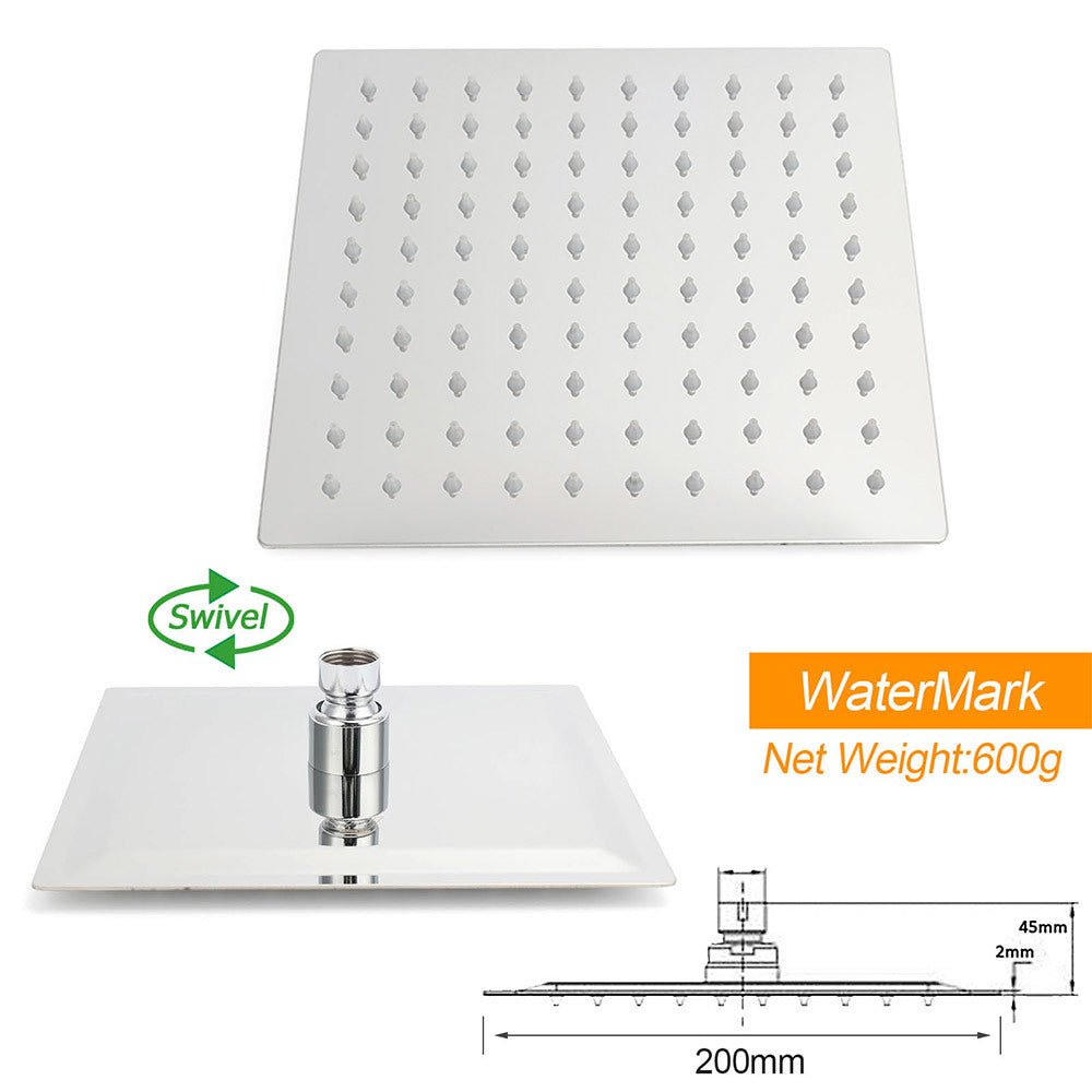 WELS Twin Square Shower Set 8" Rain Shower Head 3 Function Handheld Rail Arm Combo - Furniture > Bathroom > Shower Heads & Screens - Rivercity House & Home Co. (ABN 18 642 972 209) - Affordable Modern Furniture Australia