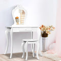 White Kids Vanity Dressing Table Stool Set Mirror Princess Children Makeup