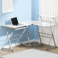 White Metal Desk with Pull Out Keyboard Table & Shelving