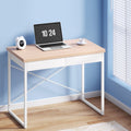 White & Oak Metal Computer Desk with Drawers