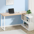 White Oak Rotary Corner Desk with Bookshelf