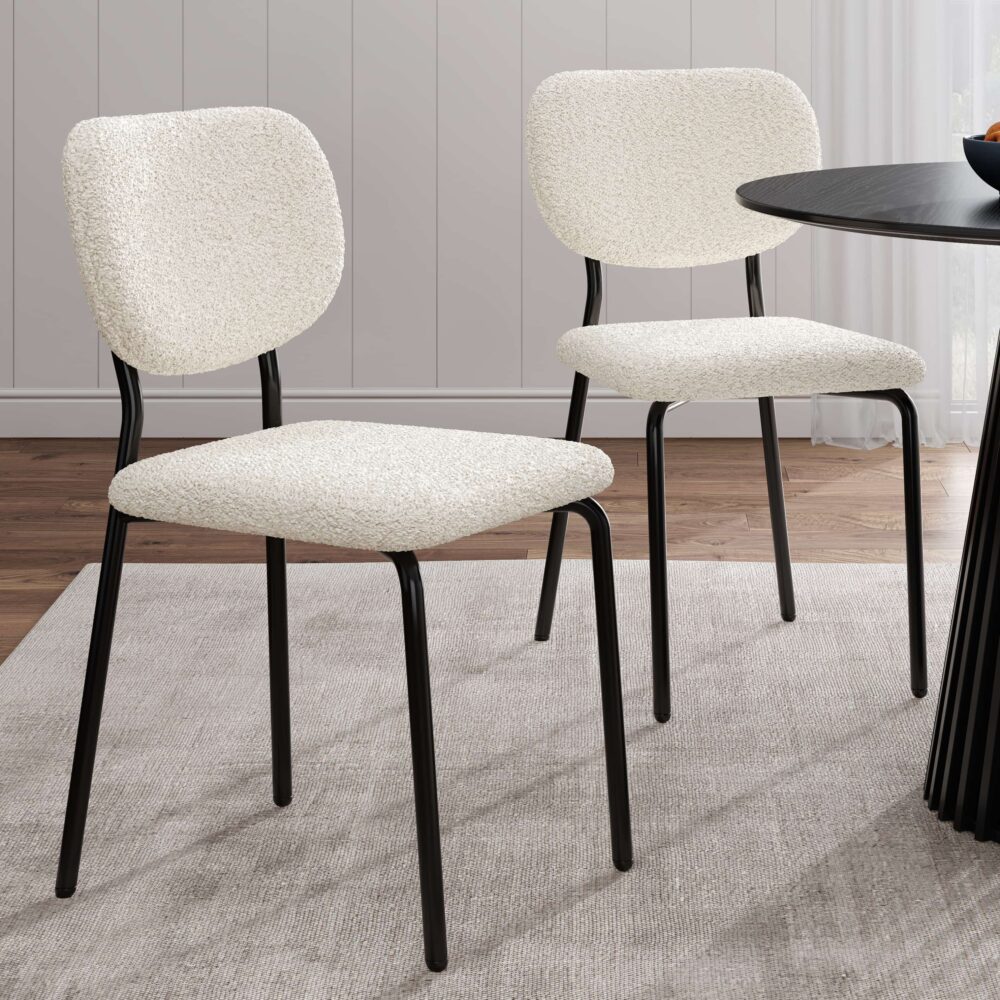 White Whisper Teddy Fabric Dining Chairs Duo - White - Furniture > Dining > Kitchen & Dining Chairs - Rivercity House & Home Co. (ABN 18 642 972 209) - Affordable Modern Furniture Australia