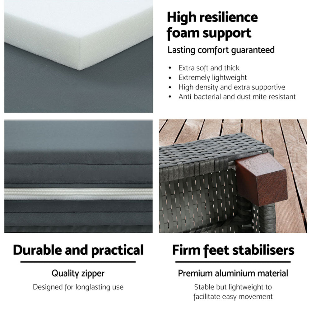 Wicker Padded Cushion Sun Lounge Grey - Furniture > Outdoor - Rivercity House & Home Co. (ABN 18 642 972 209) - Affordable Modern Furniture Australia