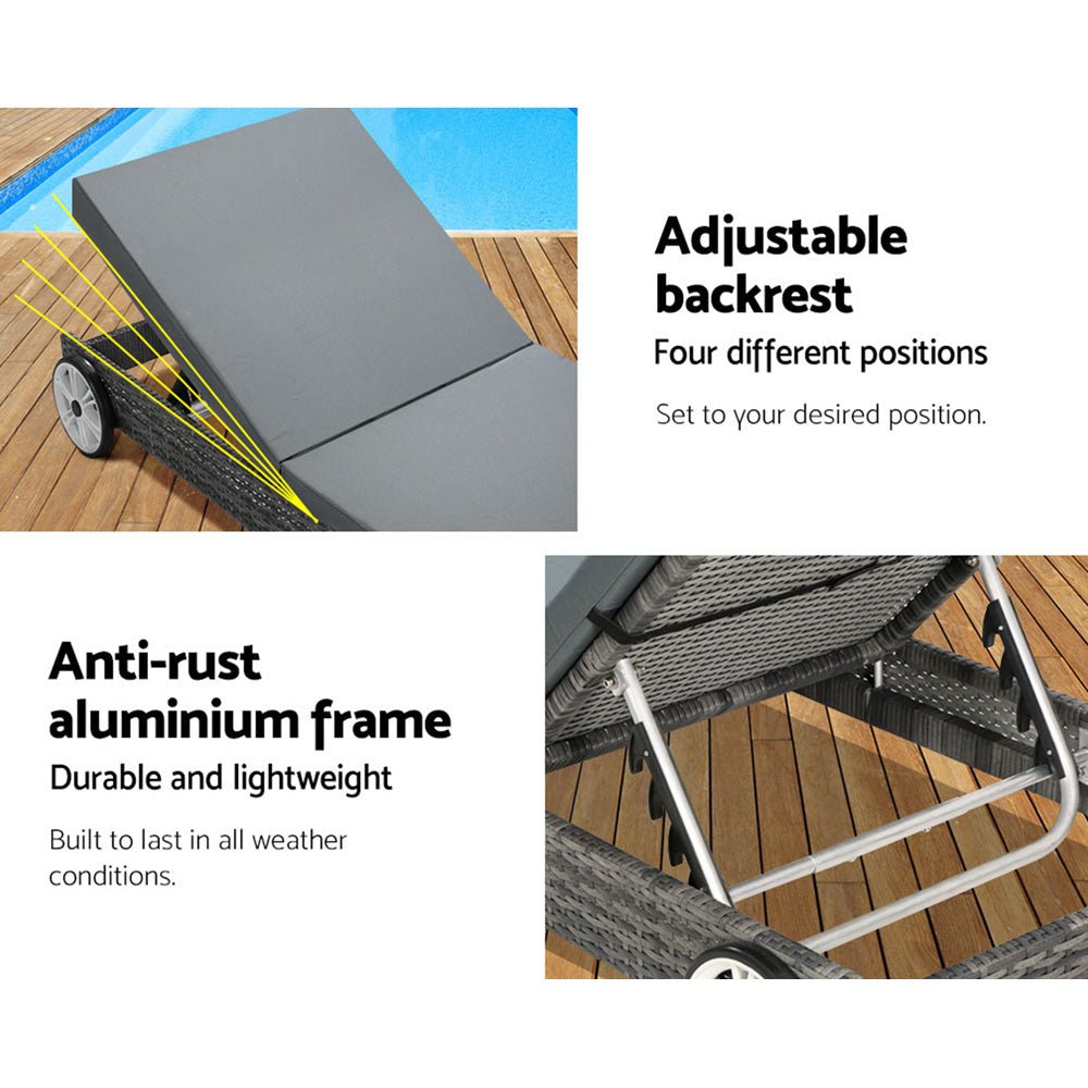 Wicker Padded Cushion Sun Lounge Grey - Furniture > Outdoor - Rivercity House & Home Co. (ABN 18 642 972 209) - Affordable Modern Furniture Australia