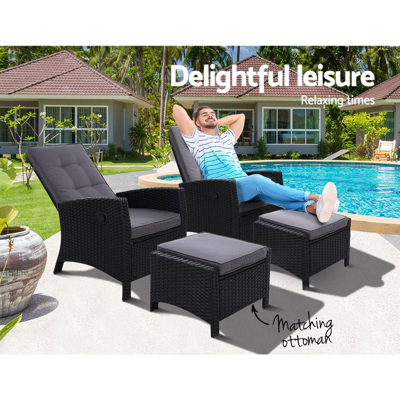 Wicker Sun lounge Recliners With Ottoman (Twin Pack) - Furniture - Rivercity House & Home Co. (ABN 18 642 972 209) - Affordable Modern Furniture Australia