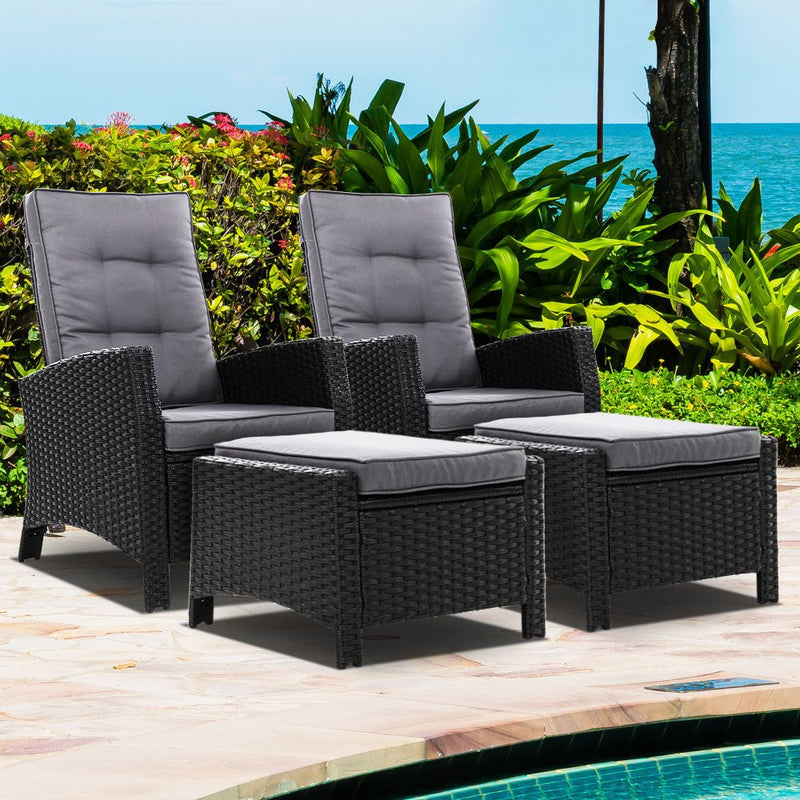 Wicker Sun lounge Recliners With Ottoman (Twin Pack) - Furniture - Rivercity House & Home Co. (ABN 18 642 972 209) - Affordable Modern Furniture Australia