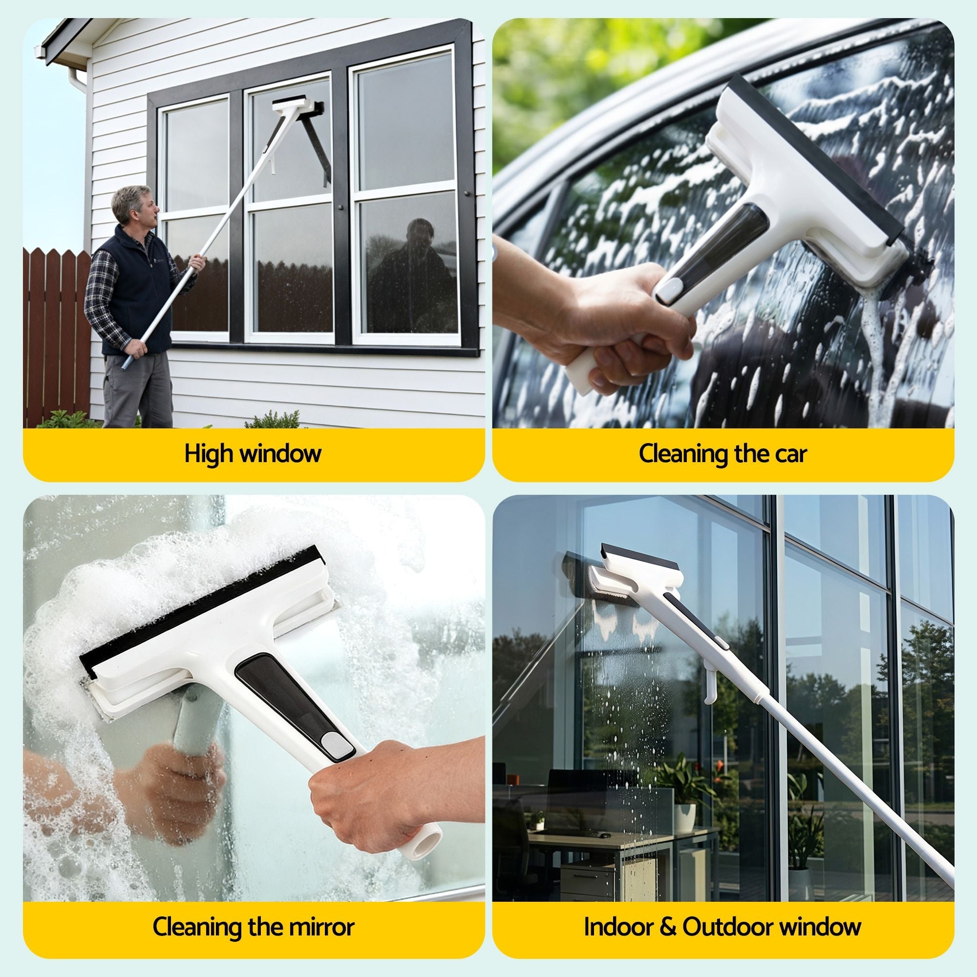 Window Cleaner Mirror Car, Spray Scrub Squeegee 136cm Extendable Long Handle with Water Tank 3 Microfiber Pads, Glass Scrubber for High Windows Home Car Mirror, White - Adult Products > Lubricants & Care > Cleaning & Care - Rivercity House & Home Co. (ABN 18 642 972 209) - Affordable Modern Furniture Australia