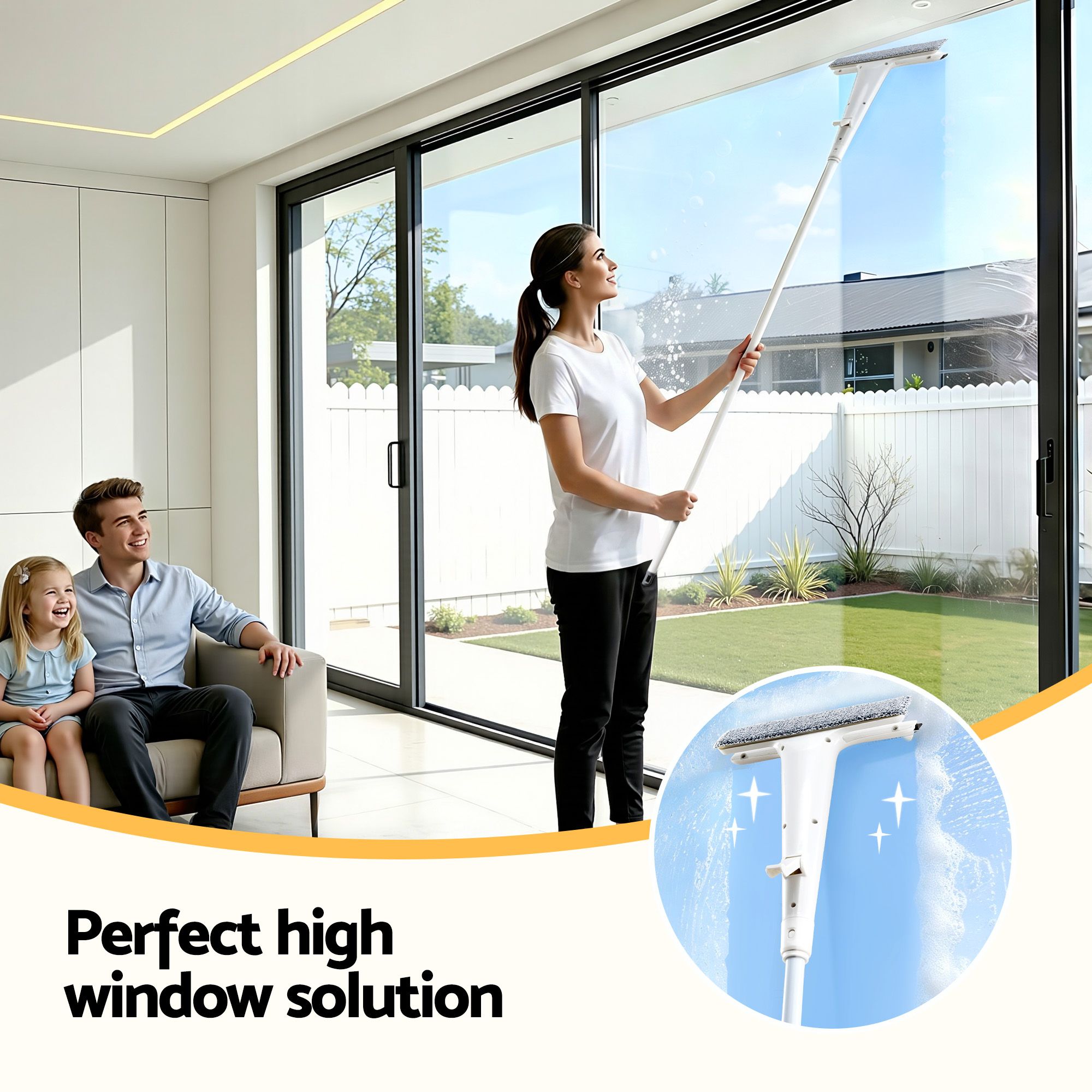 Window Cleaner Mirror Car, Spray Scrub Squeegee 136cm Extendable Long Handle with Water Tank 3 Microfiber Pads, Glass Scrubber for High Windows Home Car Mirror, White - Adult Products > Lubricants & Care > Cleaning & Care - Rivercity House & Home Co. (ABN 18 642 972 209) - Affordable Modern Furniture Australia