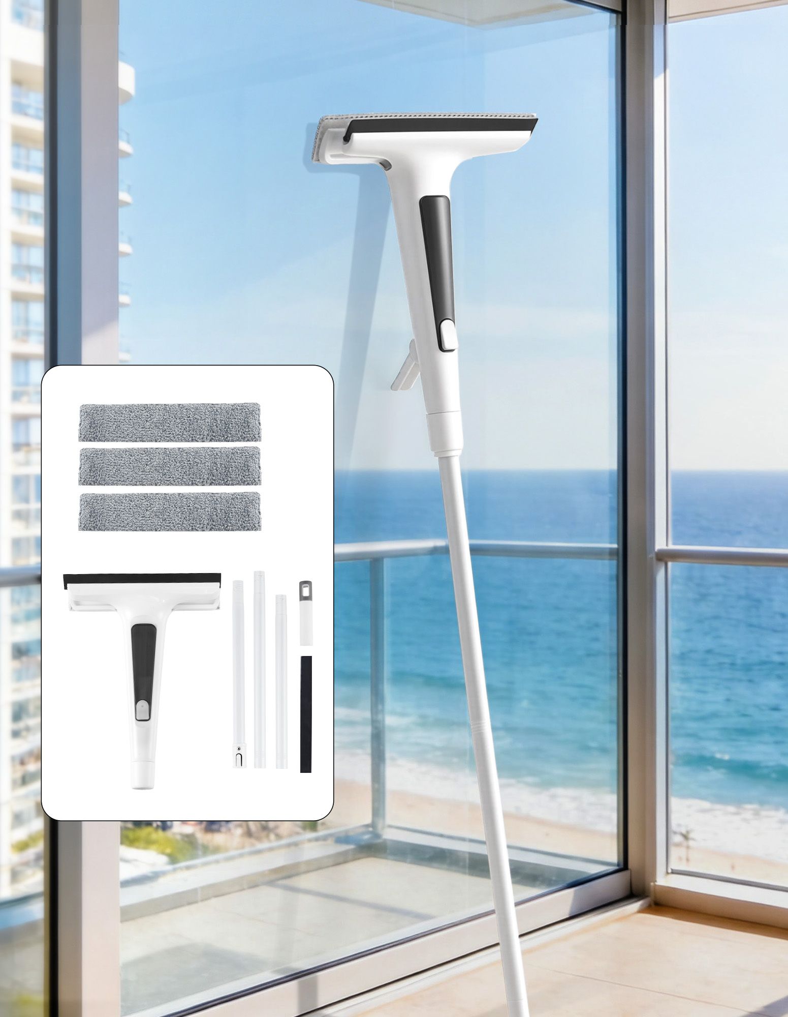 Window Cleaner Mirror Car, Spray Scrub Squeegee 136cm Extendable Long Handle with Water Tank 3 Microfiber Pads, Glass Scrubber for High Windows Home Car Mirror, White - Adult Products > Lubricants & Care > Cleaning & Care - Rivercity House & Home Co. (ABN 18 642 972 209) - Affordable Modern Furniture Australia