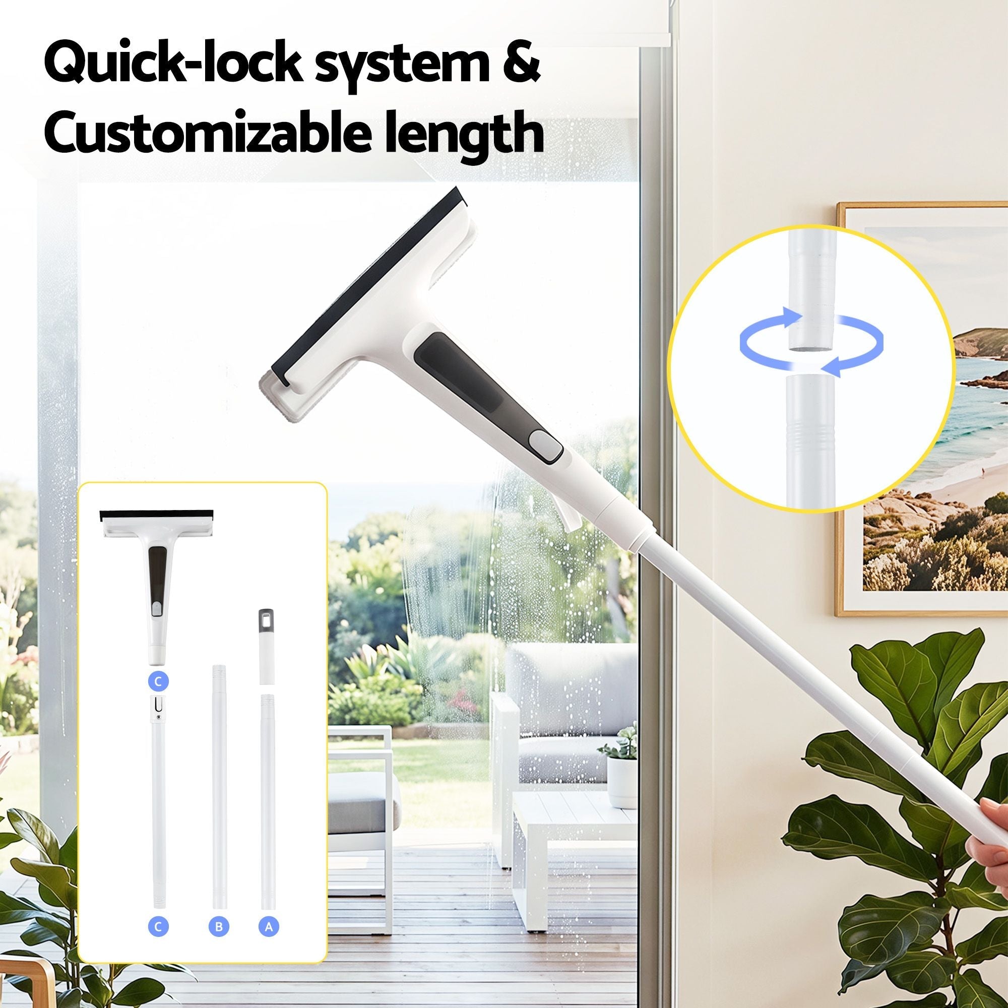 Window Cleaner Mirror Car, Spray Scrub Squeegee 136cm Extendable Long Handle with Water Tank 3 Microfiber Pads, Glass Scrubber for High Windows Home Car Mirror, White - Adult Products > Lubricants & Care > Cleaning & Care - Rivercity House & Home Co. (ABN 18 642 972 209) - Affordable Modern Furniture Australia