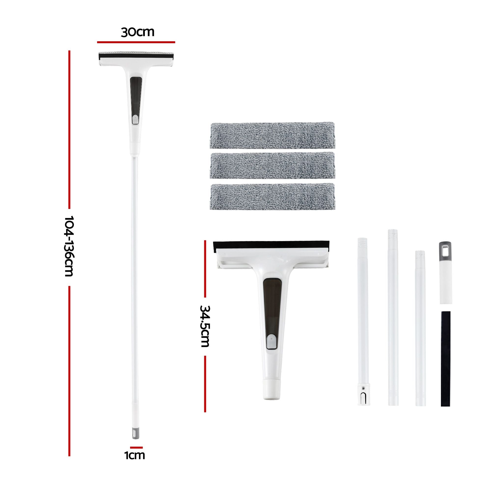 Window Cleaner Mirror Car, Spray Scrub Squeegee 136cm Extendable Long Handle with Water Tank 3 Microfiber Pads, Glass Scrubber for High Windows Home Car Mirror, White - Adult Products > Lubricants & Care > Cleaning & Care - Rivercity House & Home Co. (ABN 18 642 972 209) - Affordable Modern Furniture Australia