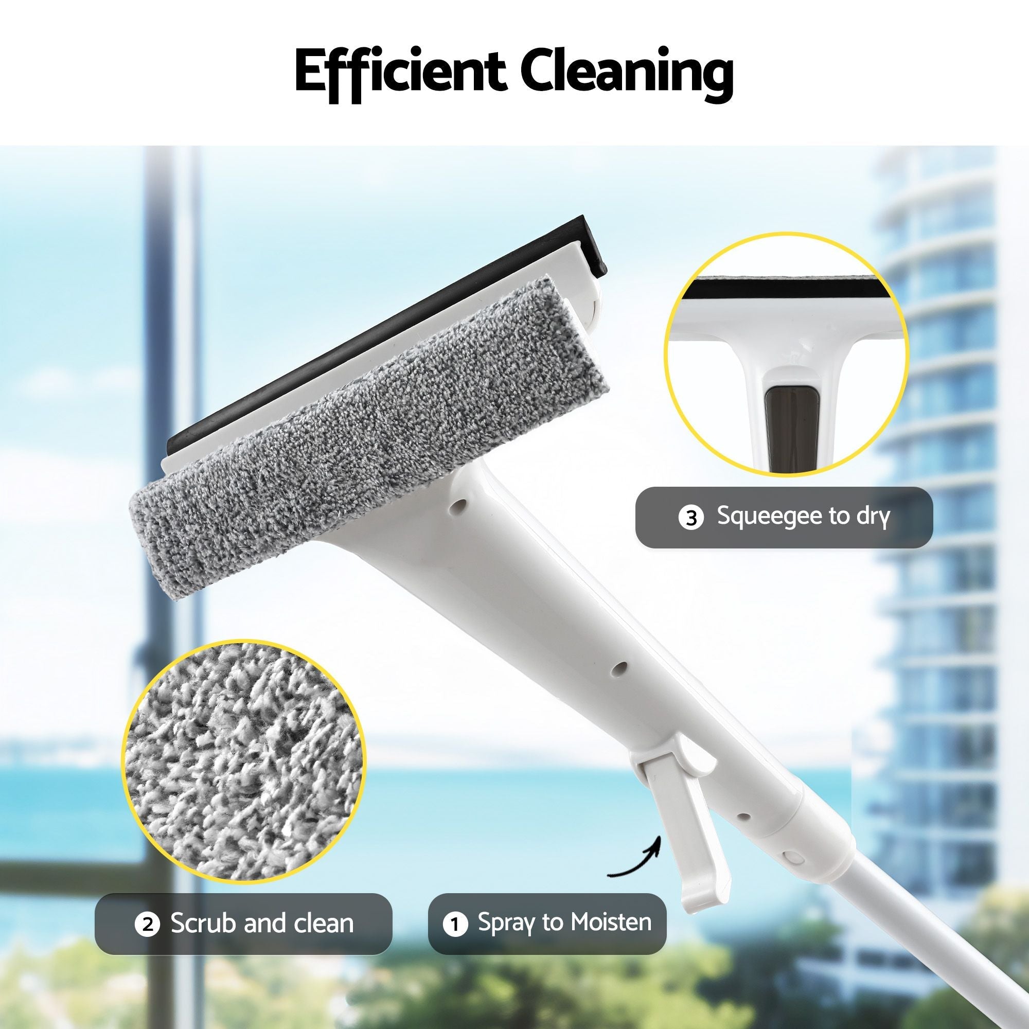 Window Cleaner Mirror Car, Spray Scrub Squeegee 136cm Extendable Long Handle with Water Tank 3 Microfiber Pads, Glass Scrubber for High Windows Home Car Mirror, White - Adult Products > Lubricants & Care > Cleaning & Care - Rivercity House & Home Co. (ABN 18 642 972 209) - Affordable Modern Furniture Australia