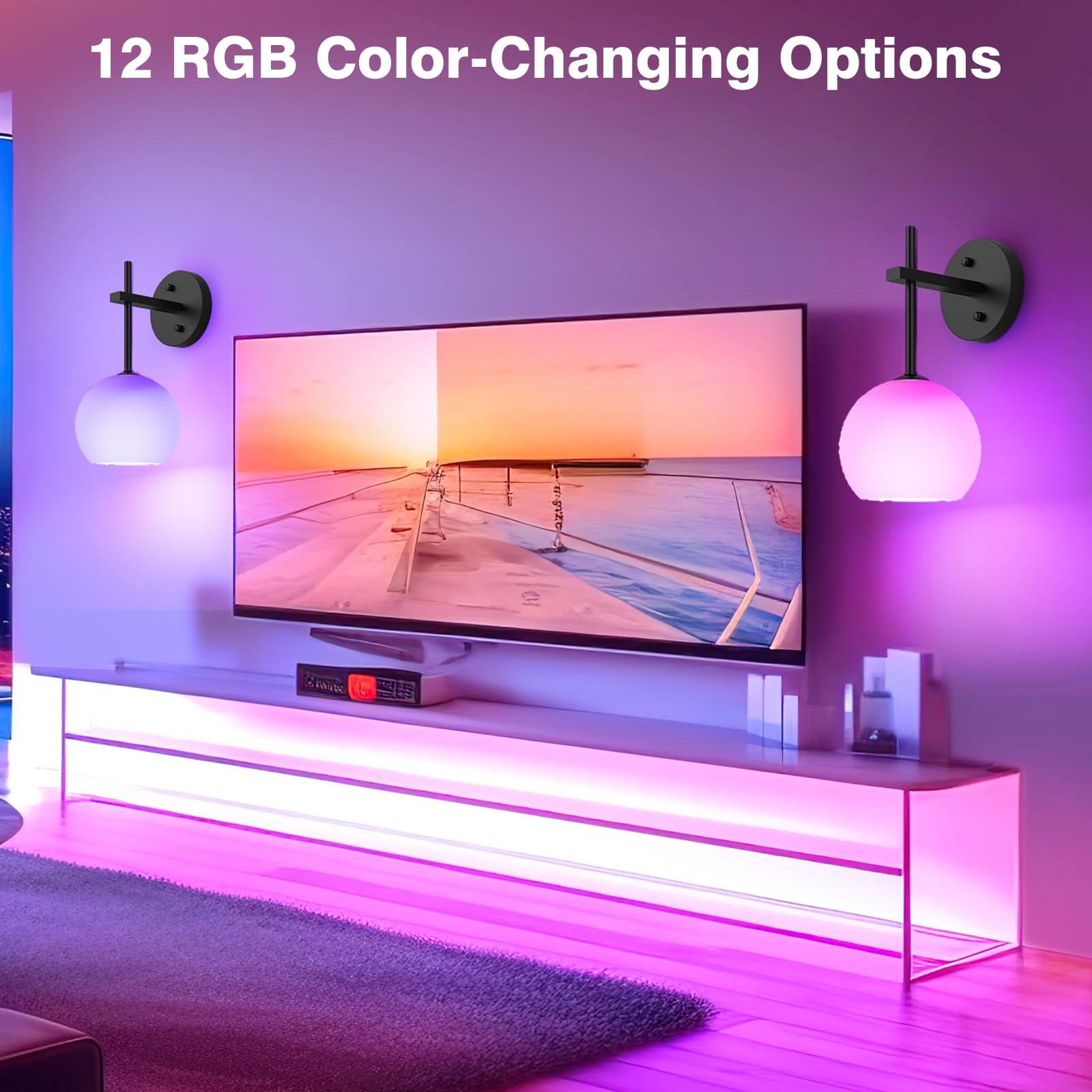 Wireless Battery Operated Wall Sconces Set of 2 with Remote, 12 RGB Colors & 3 CCT, Upward/Downward Installation - Frosted Glass - Home & Garden > Lighting > Wall Lights - Rivercity House & Home Co. (ABN 18 642 972 209) - Affordable Modern Furniture Australia
