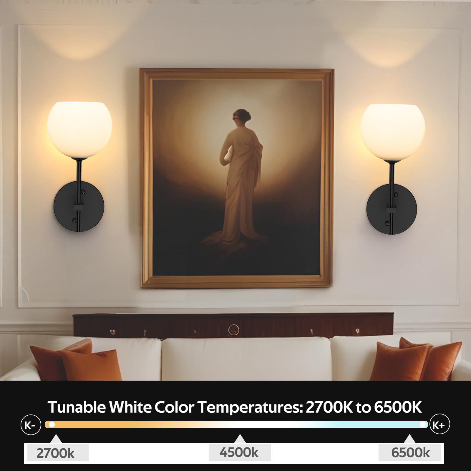 Wireless Battery Operated Wall Sconces Set of 2 with Remote, 12 RGB Colors & 3 CCT, Upward/Downward Installation - Frosted Glass - Home & Garden > Lighting > Wall Lights - Rivercity House & Home Co. (ABN 18 642 972 209) - Affordable Modern Furniture Australia
