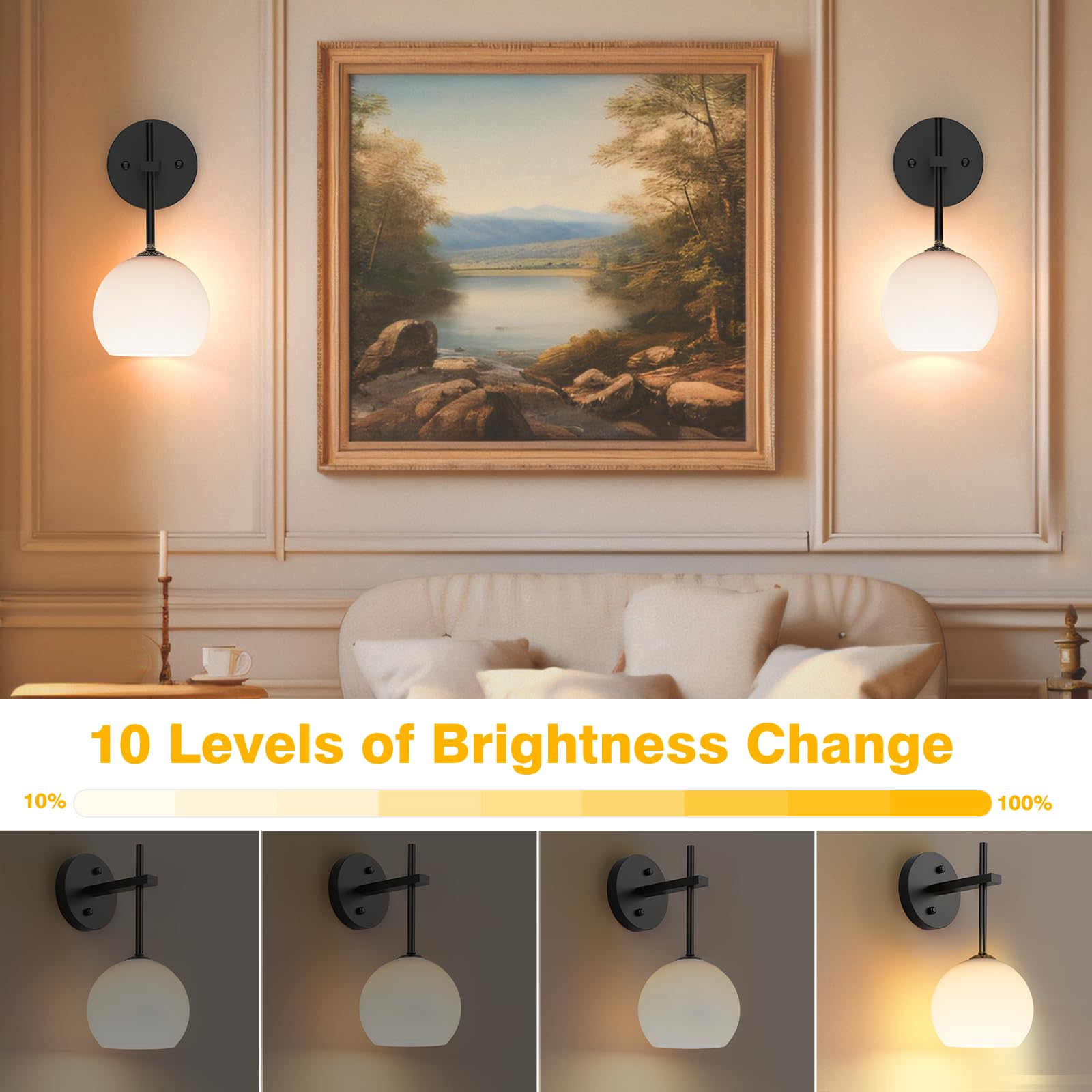 Wireless Battery Operated Wall Sconces Set of 2 with Remote, 12 RGB Colors & 3 CCT, Upward/Downward Installation - Frosted Glass - Home & Garden > Lighting > Wall Lights - Rivercity House & Home Co. (ABN 18 642 972 209) - Affordable Modern Furniture Australia