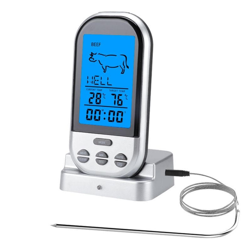 Wireless Digital Grill Thermometer with Dual Probes, LCD Display & 8 Meat Presets - Black - Home & Garden > BBQ > BBQs & Accessories - Rivercity House & Home Co. (ABN 18 642 972 209) - Affordable Modern Furniture Australia