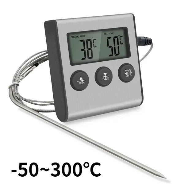 Wireless Digital Meat Thermometer with Probe, Timer & LCD Display for BBQ, Oven & Kitchen - Black - Home & Garden > BBQ > BBQ Tools - Rivercity House & Home Co. (ABN 18 642 972 209) - Affordable Modern Furniture Australia