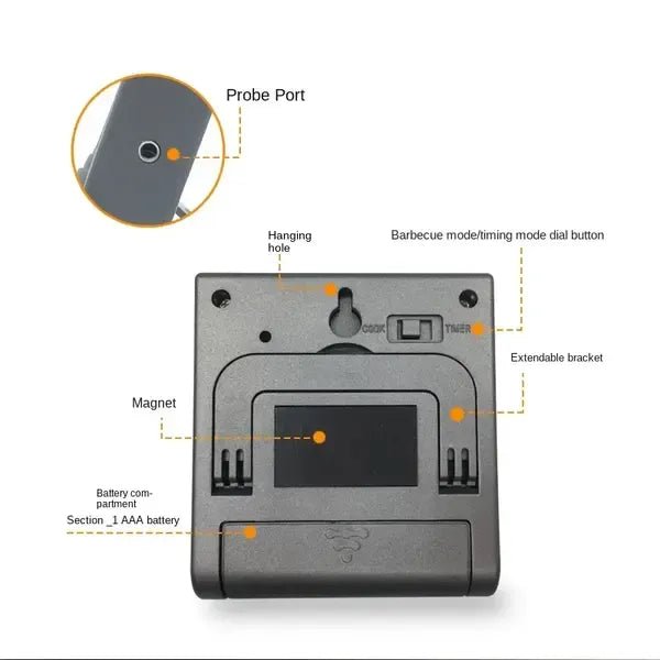 Wireless Digital Meat Thermometer with Probe, Timer & LCD Display for BBQ, Oven & Kitchen - Black - Home & Garden > BBQ > BBQ Tools - Rivercity House & Home Co. (ABN 18 642 972 209) - Affordable Modern Furniture Australia