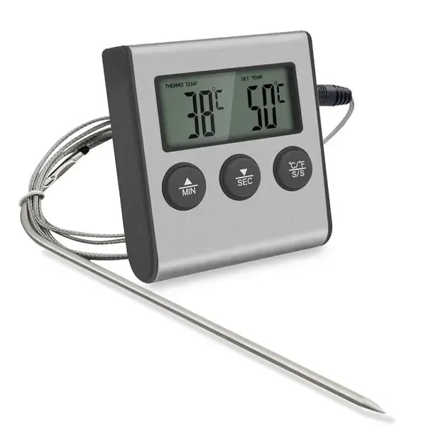 Wireless Digital Meat Thermometer with Probe, Timer & LCD Display for BBQ, Oven & Kitchen - Black - Home & Garden > BBQ > BBQ Tools - Rivercity House & Home Co. (ABN 18 642 972 209) - Affordable Modern Furniture Australia