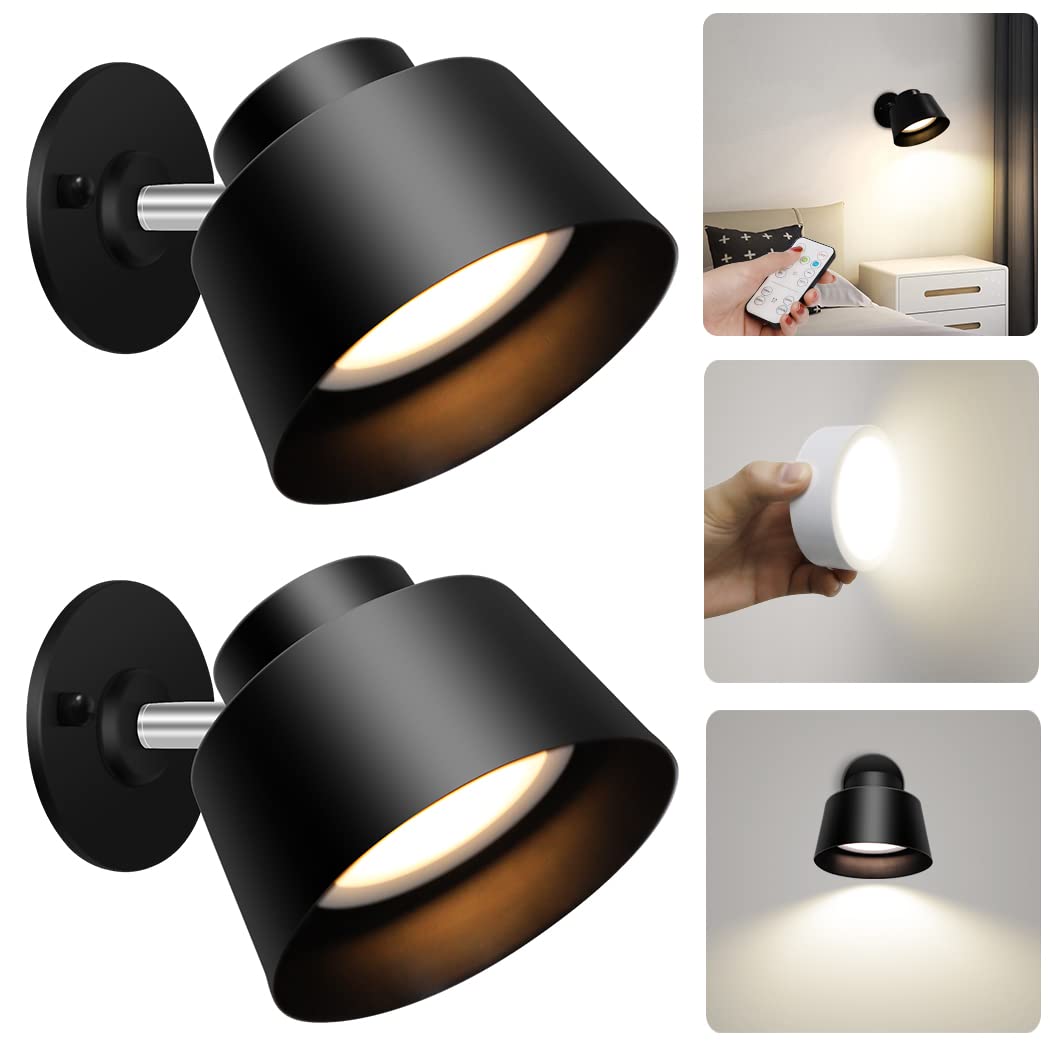 Wireless LED Night Wall Light 2 Pack with Remote, Rechargeable, Dimmable Touch Lamp for Bedroom Living Room - Black - Home & Garden > Lighting > Wall Lights - Rivercity House & Home Co. (ABN 18 642 972 209) - Affordable Modern Furniture Australia
