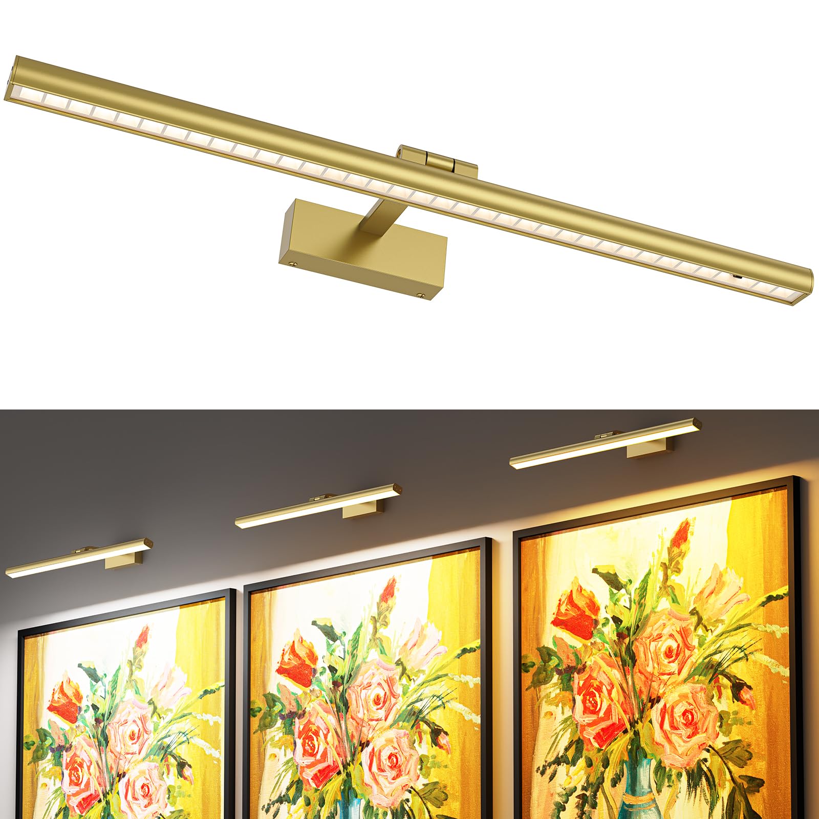 Wireless Rechargeable 24in Picture Light for Wall with Remote Dimmable Timer, Rotatable CCT Art Gallery Light - Gold - Home & Garden > Lighting > Wall Lights - Rivercity House & Home Co. (ABN 18 642 972 209) - Affordable Modern Furniture Australia