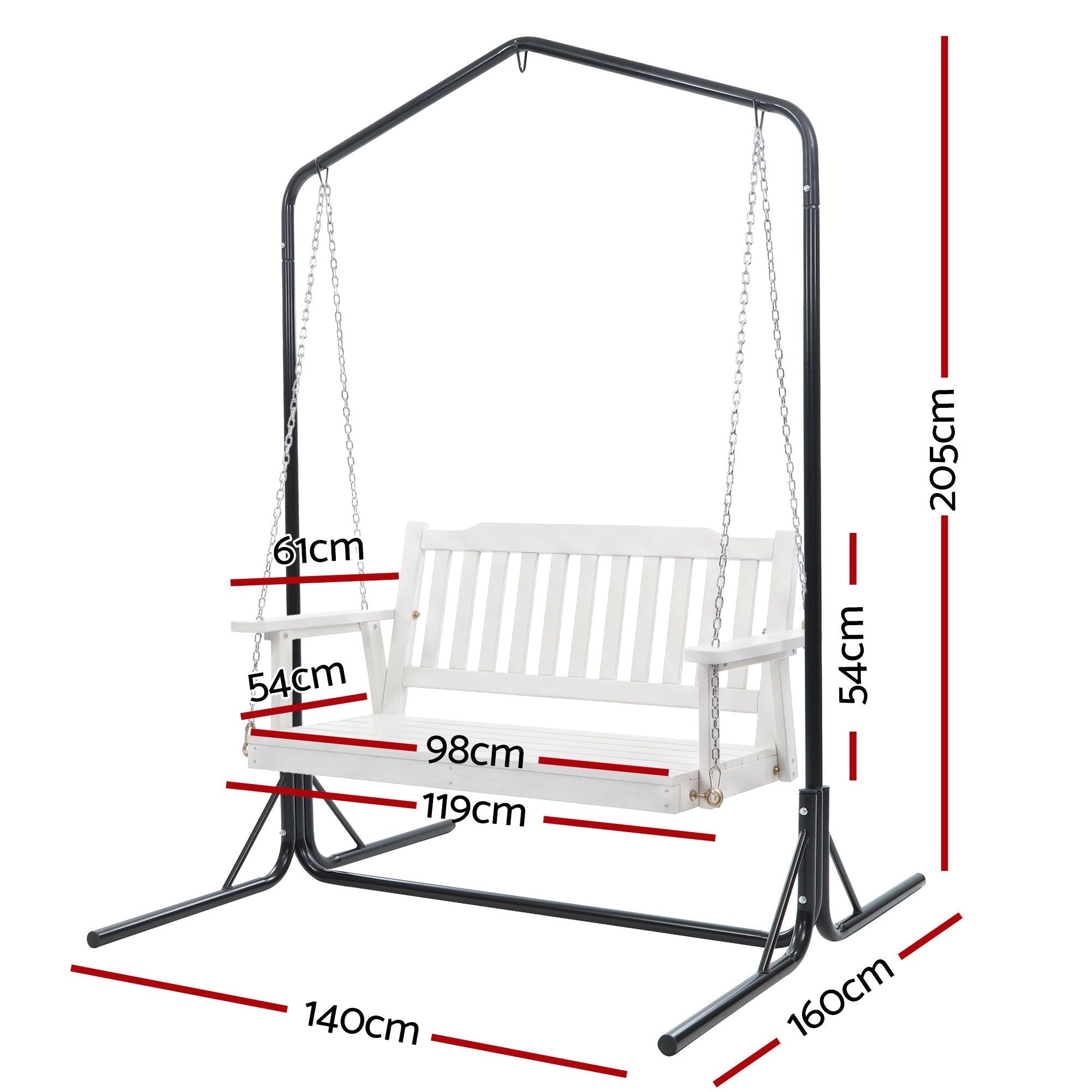 Wooden 2-Seater Outdoor Swing Chair with Black Stand White Hanging Chair - Furniture > Outdoor > Outdoor Chairs - Rivercity House & Home Co. (ABN 18 642 972 209) - Affordable Modern Furniture Australia