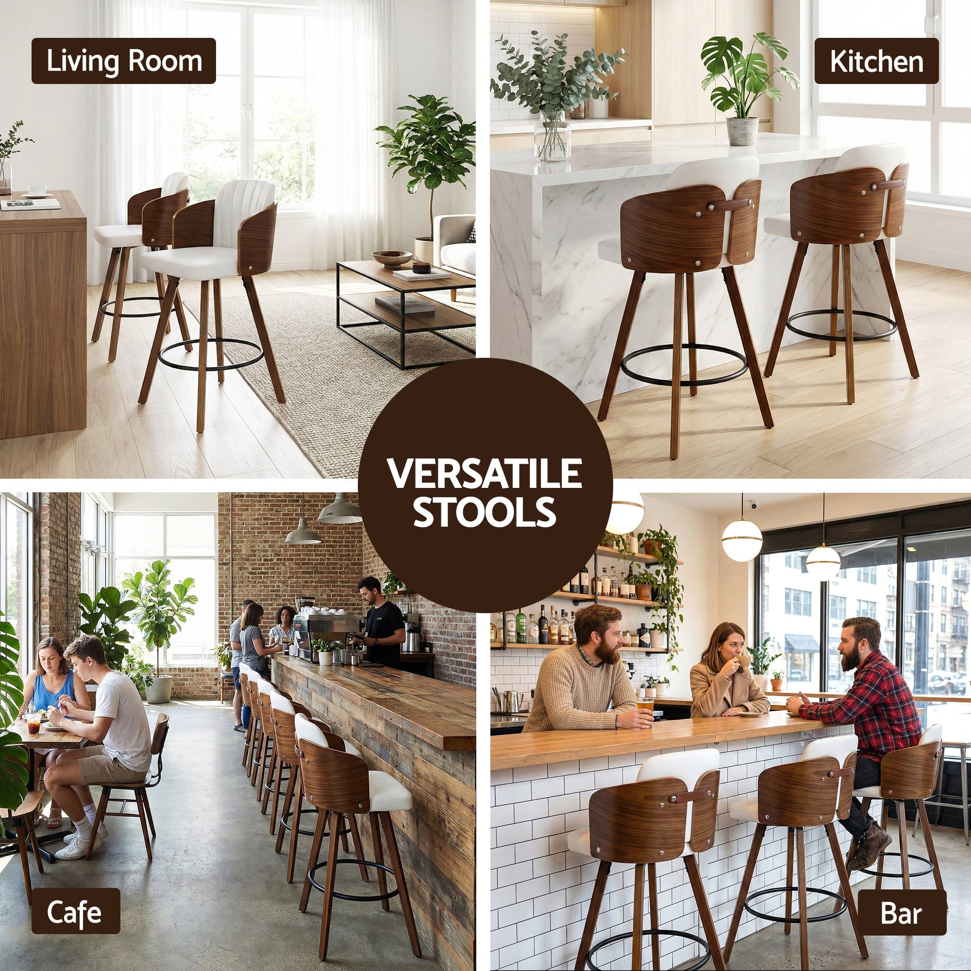 Wooden Bar Stools Swivel Kitchen Counter Stool Chair 58cm Seat Height - Furniture > Bar Stools & Chairs > Table & Bar Stools - Rivercity House & Home Co. (ABN 18 642 972 209) - Affordable Modern Furniture Australia