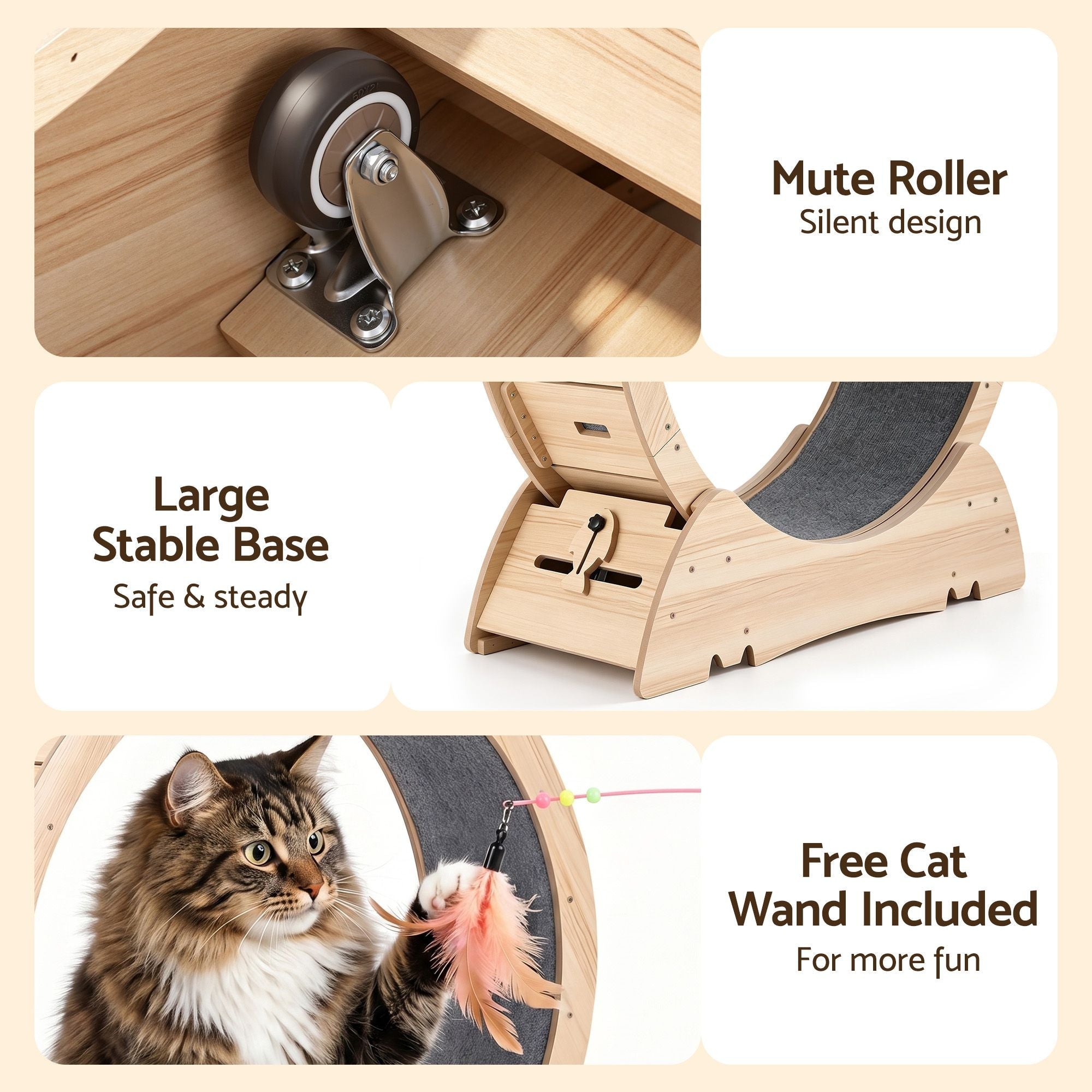 Wooden Cat Exercise Wheel 91cm Large Indoor Treadmill - Natural - Pet Care > Cat Supplies > Cat Furniture - Rivercity House & Home Co. (ABN 18 642 972 209) - Affordable Modern Furniture Australia