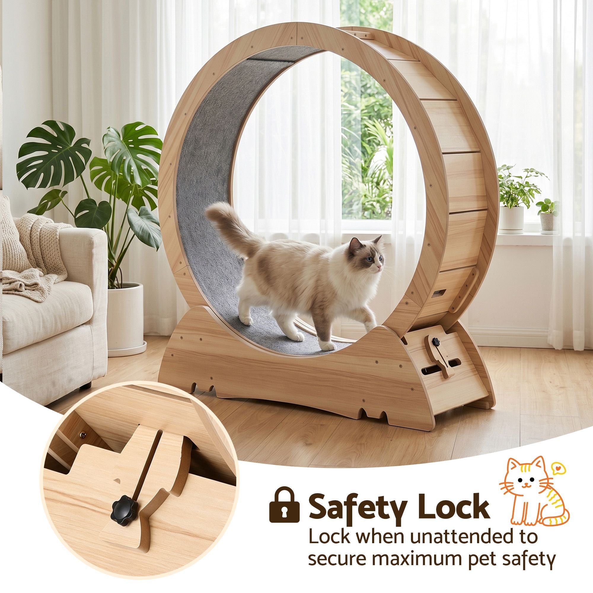 Wooden Cat Exercise Wheel 91cm Large Indoor Treadmill - Natural - Pet Care > Cat Supplies > Cat Furniture - Rivercity House & Home Co. (ABN 18 642 972 209) - Affordable Modern Furniture Australia