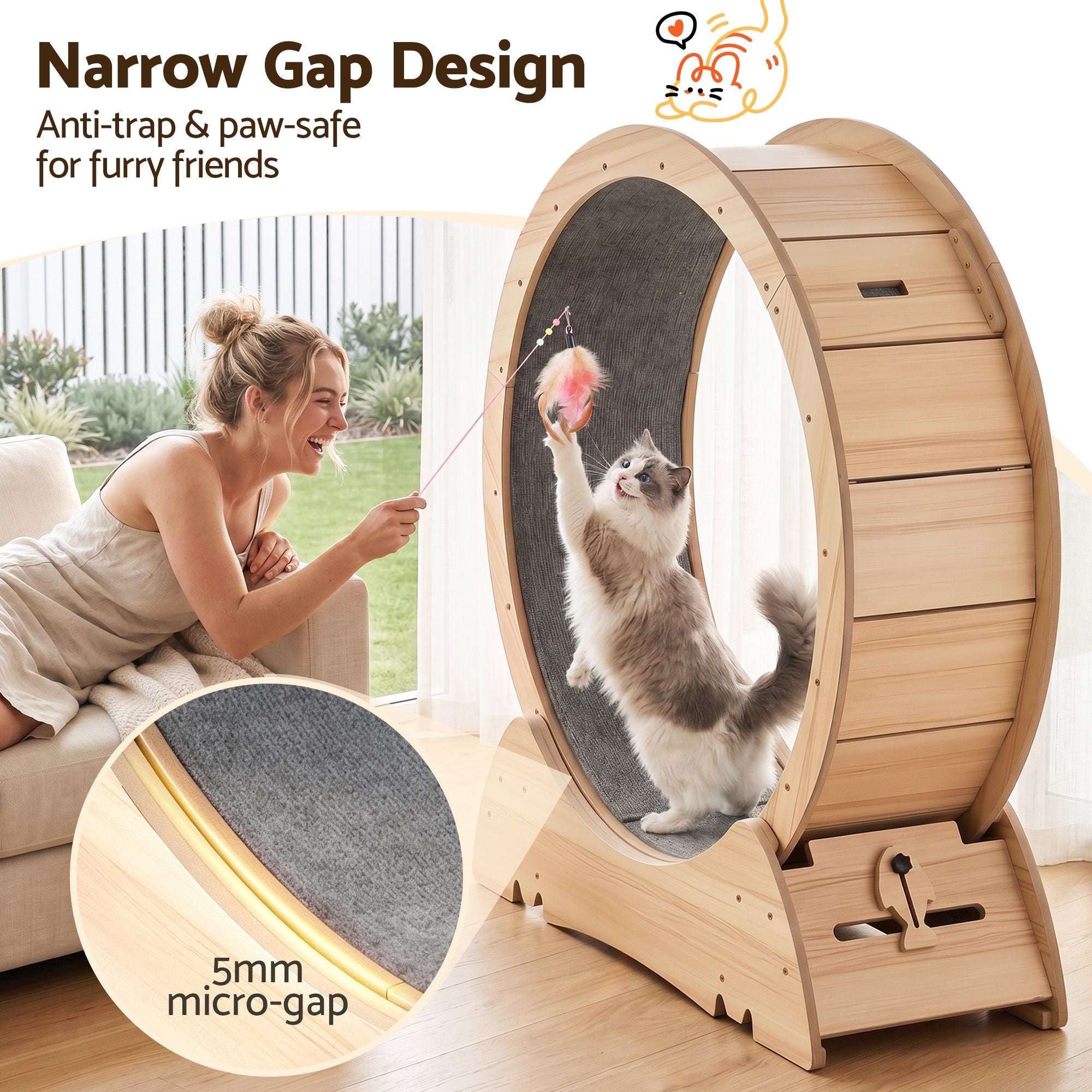Wooden Cat Exercise Wheel 91cm Large Indoor Treadmill - Natural - Pet Care > Cat Supplies > Cat Furniture - Rivercity House & Home Co. (ABN 18 642 972 209) - Affordable Modern Furniture Australia