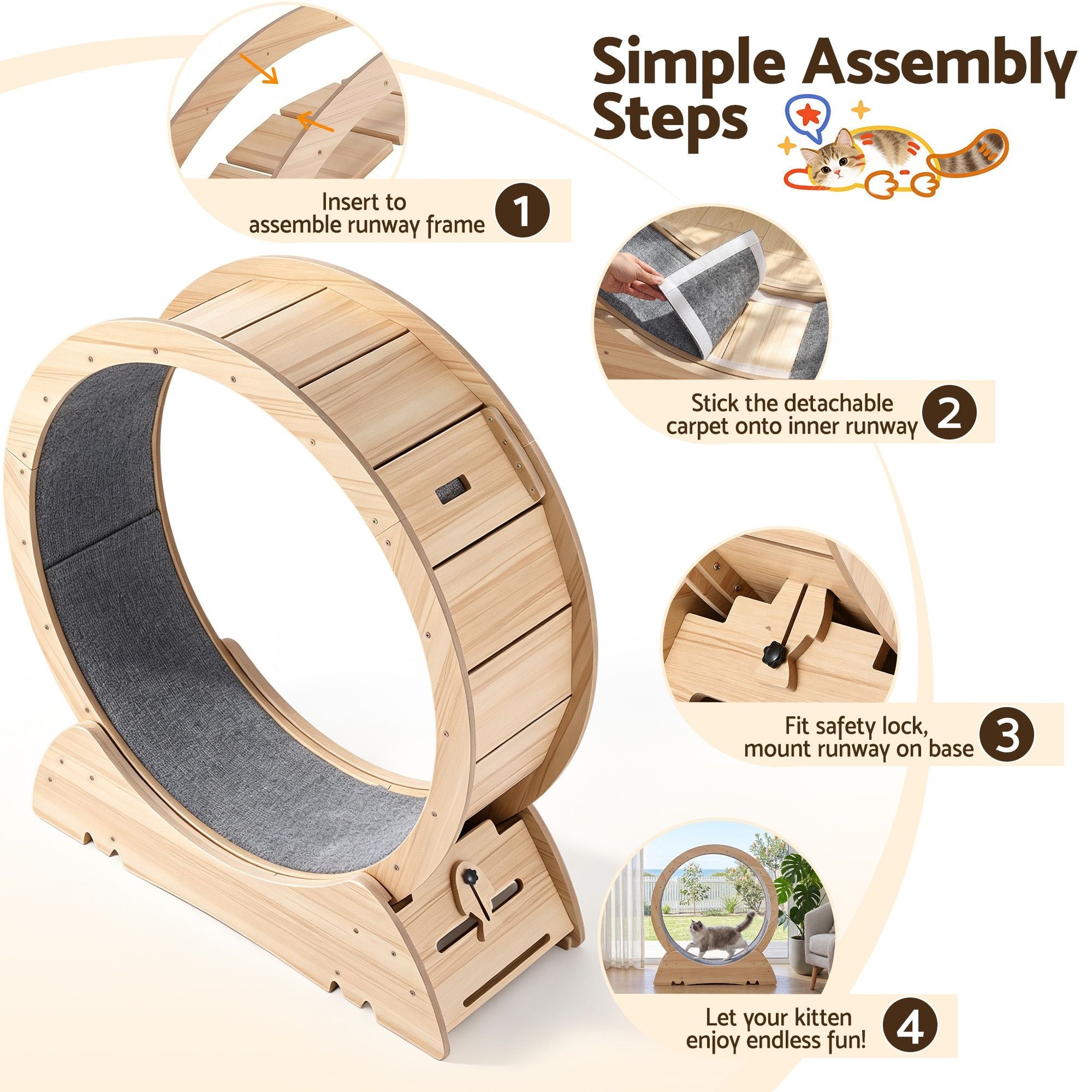 Wooden Cat Exercise Wheel 91cm Large Indoor Treadmill - Natural - Pet Care > Cat Supplies > Cat Furniture - Rivercity House & Home Co. (ABN 18 642 972 209) - Affordable Modern Furniture Australia