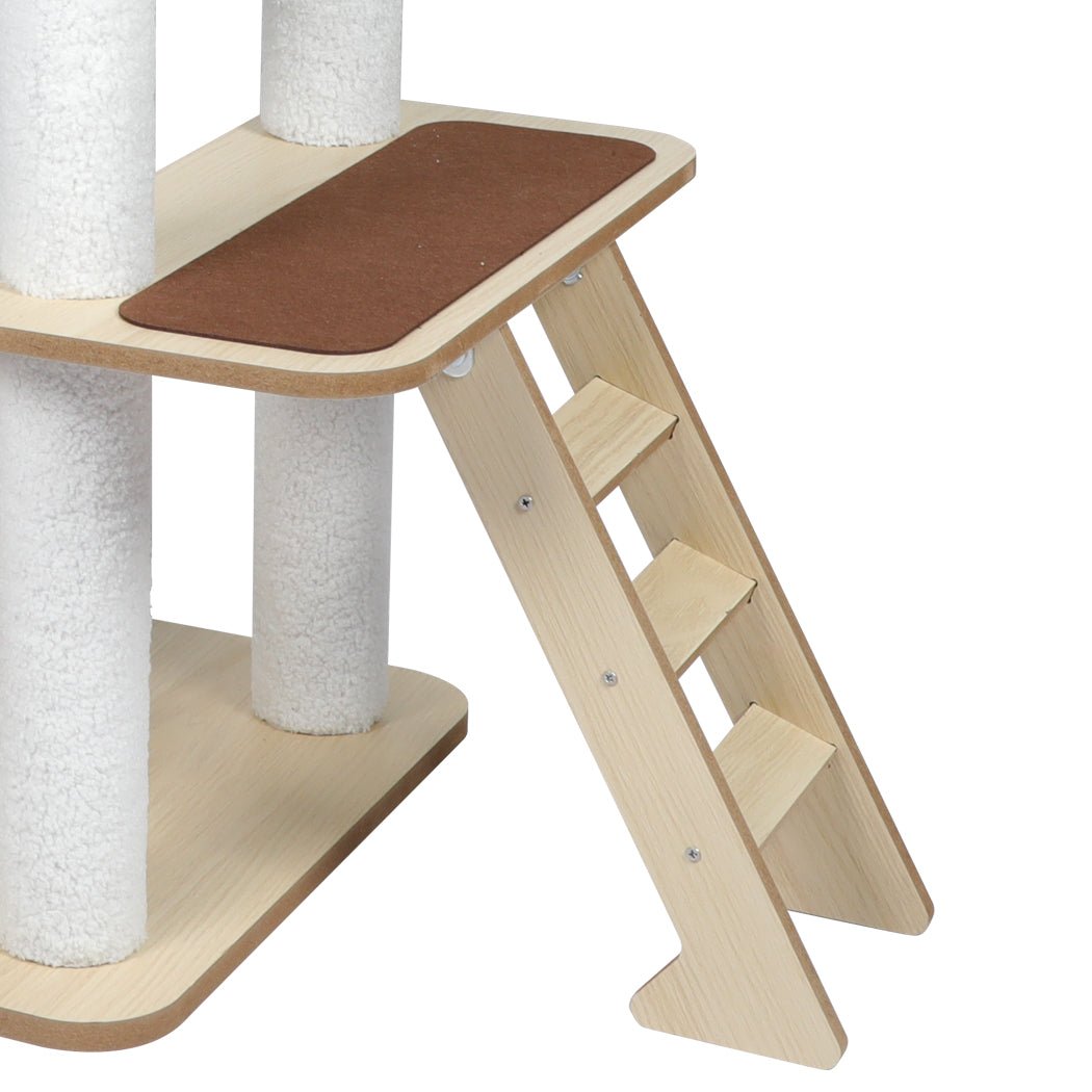 Wooden Cat Tree with Scratching Posts and Toys - Natural - Rivercity House & Home Co. (ABN 18 642 972 209) - Affordable Modern Furniture Australia