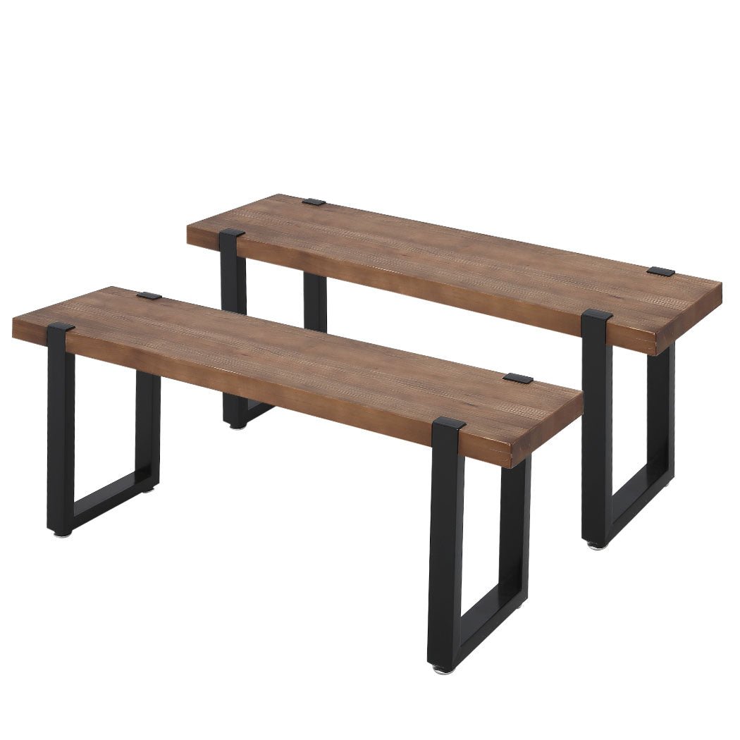 Wooden Dining Set with 1 Table and 2 Benches - Brown - Rivercity House & Home Co. (ABN 18 642 972 209) - Affordable Modern Furniture Australia