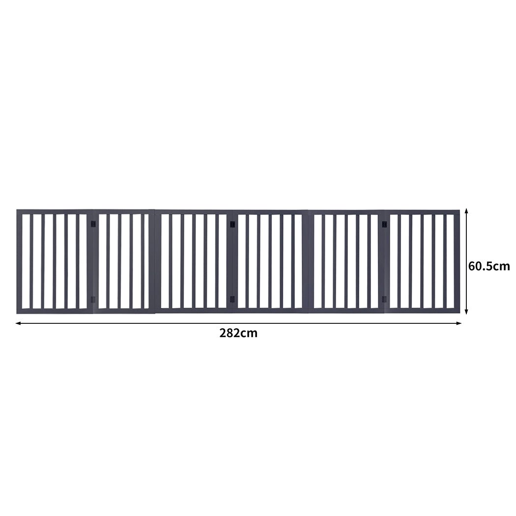 Wooden Foldable Pet Gate 6 - Panel Dog Fence Safety Barrier - Grey - Rivercity House & Home Co. (ABN 18 642 972 209) - Affordable Modern Furniture Australia
