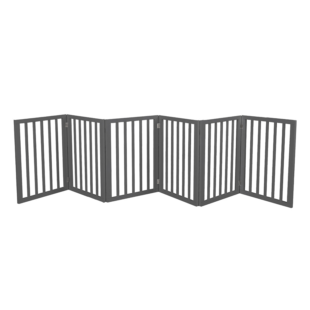 Wooden Foldable Pet Gate 6 - Panel Dog Fence Safety Barrier - Grey - Rivercity House & Home Co. (ABN 18 642 972 209) - Affordable Modern Furniture Australia