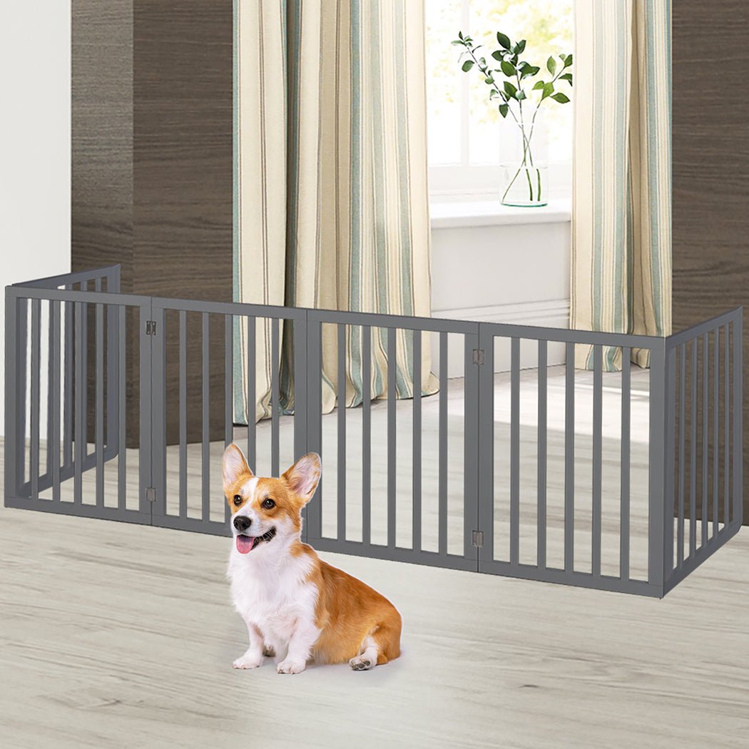 Wooden Foldable Pet Gate 6 - Panel Dog Fence Safety Barrier - Grey - Rivercity House & Home Co. (ABN 18 642 972 209) - Affordable Modern Furniture Australia