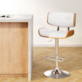 Hailey Wood and Leather Gas Lift Bar Stool White and Chrome