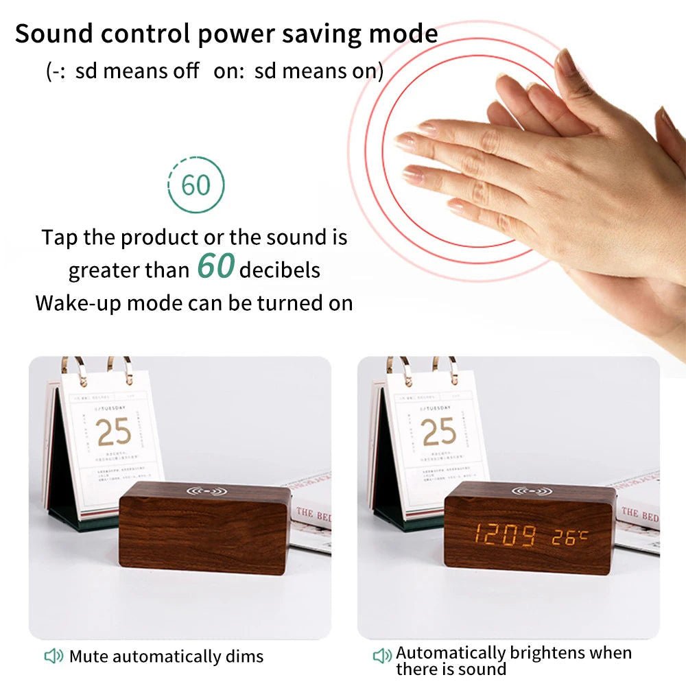 Wooden LED Desk Clock with Qi Wireless Charger Modern Design - Home & Garden > Decor > Clocks - Rivercity House & Home Co. (ABN 18 642 972 209) - Affordable Modern Furniture Australia