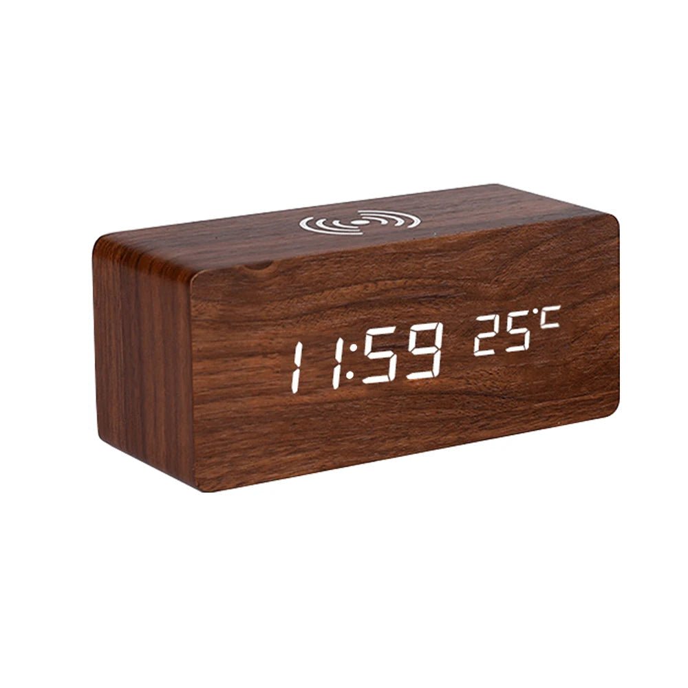Wooden LED Desk Clock with Qi Wireless Charger Modern Design - Home & Garden > Decor > Clocks - Rivercity House & Home Co. (ABN 18 642 972 209) - Affordable Modern Furniture Australia