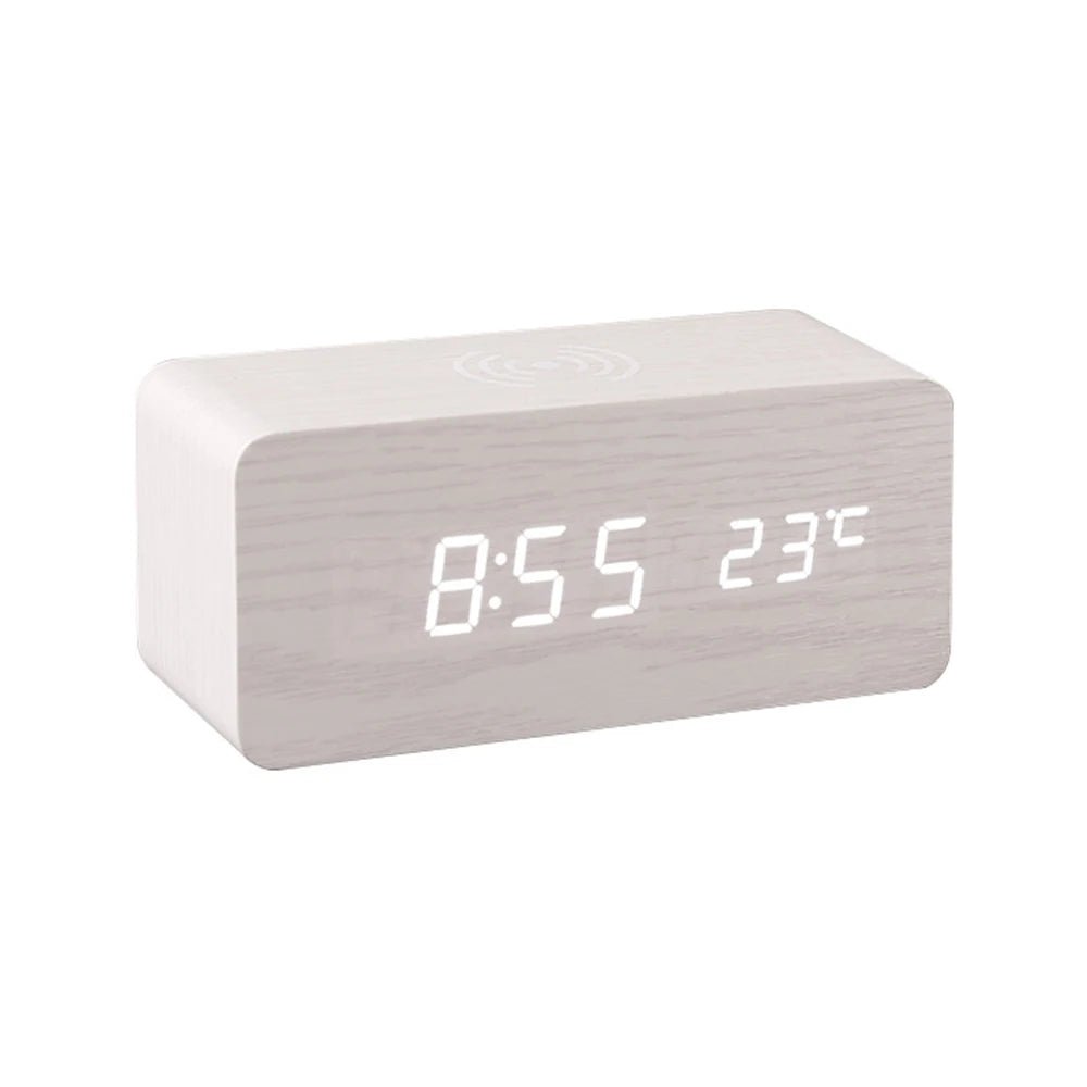 Wooden LED Desk Clock with Qi Wireless Charger - Home & Garden > Decor > Clocks - Rivercity House & Home Co. (ABN 18 642 972 209) - Affordable Modern Furniture Australia