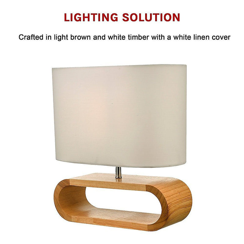 Wooden Modern Table Lamp Timber Bedside Lighting Desk Reading Light Brown White - Rivercity House & Home Co. (ABN 18 642 972 209) - Affordable Modern Furniture Australia