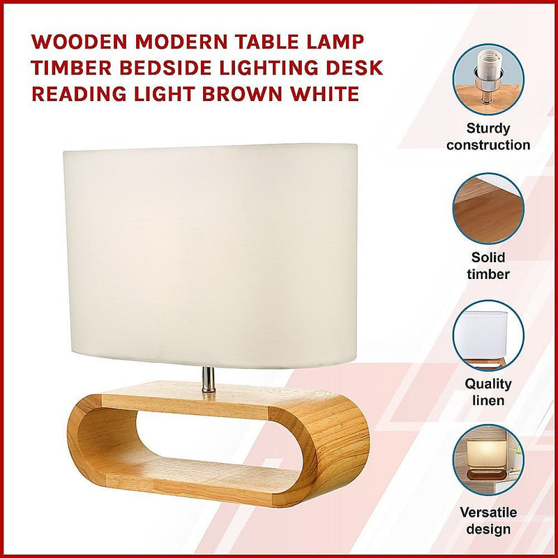 Wooden Modern Table Lamp Timber Bedside Lighting Desk Reading Light Brown White - Rivercity House & Home Co. (ABN 18 642 972 209) - Affordable Modern Furniture Australia