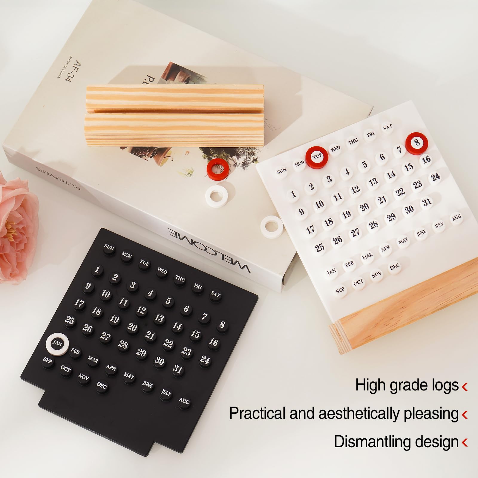 Wooden Perpetual Desk Calendar Table Date Indicator - White - Home & Garden > Home Office Accessories > Calendars, Organisers & Planners - Rivercity House & Home Co. (ABN 18 642 972 209) - Affordable Modern Furniture Australia