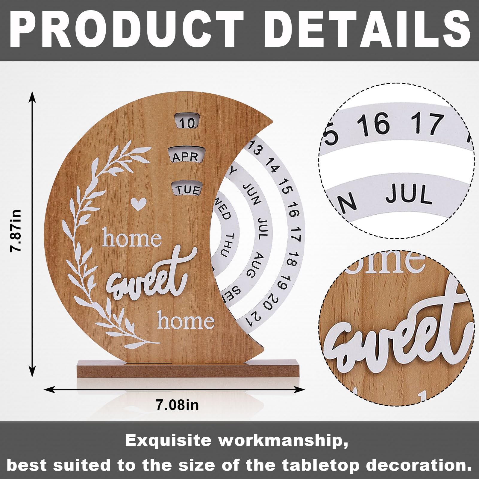 Wooden Perpetual Desk Calendar with Rotating Discs Home Sweet Home Design - Natural Wood - Home & Garden > Home Office Accessories > Calendars, Organisers & Planners - Rivercity House & Home Co. (ABN 18 642 972 209) - Affordable Modern Furniture Australia