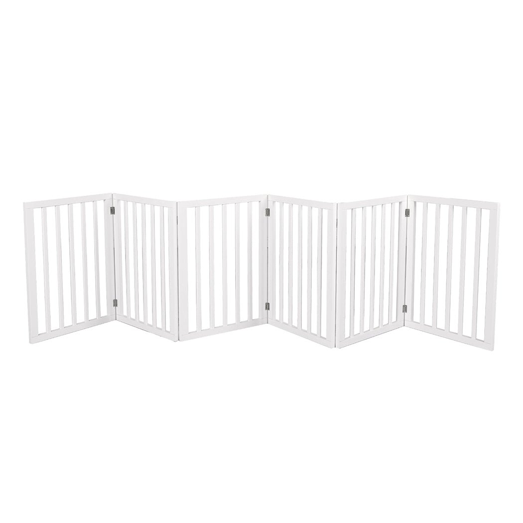 Wooden Pet Gate Foldable Dog Fence 6 Panels - White - Rivercity House & Home Co. (ABN 18 642 972 209) - Affordable Modern Furniture Australia