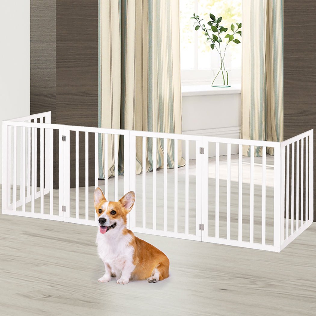 Wooden Pet Gate Foldable Dog Fence 6 Panels - White - Rivercity House & Home Co. (ABN 18 642 972 209) - Affordable Modern Furniture Australia