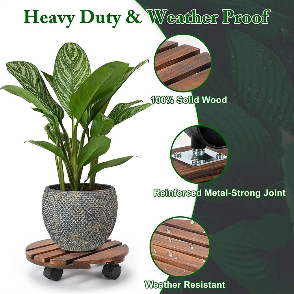 Wooden Plant Caddy Stand 2-Pack with 360° Rotating Casters - Furniture > Outdoor > Outdoor Chairs - Rivercity House & Home Co. (ABN 18 642 972 209) - Affordable Modern Furniture Australia