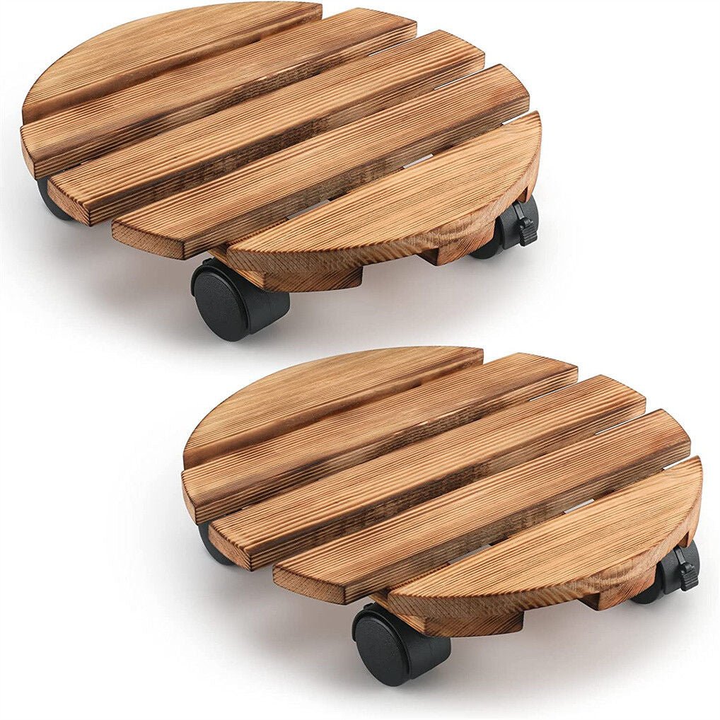 Wooden Plant Caddy Stand 2-Pack with 360° Rotating Casters - Furniture > Outdoor > Outdoor Chairs - Rivercity House & Home Co. (ABN 18 642 972 209) - Affordable Modern Furniture Australia